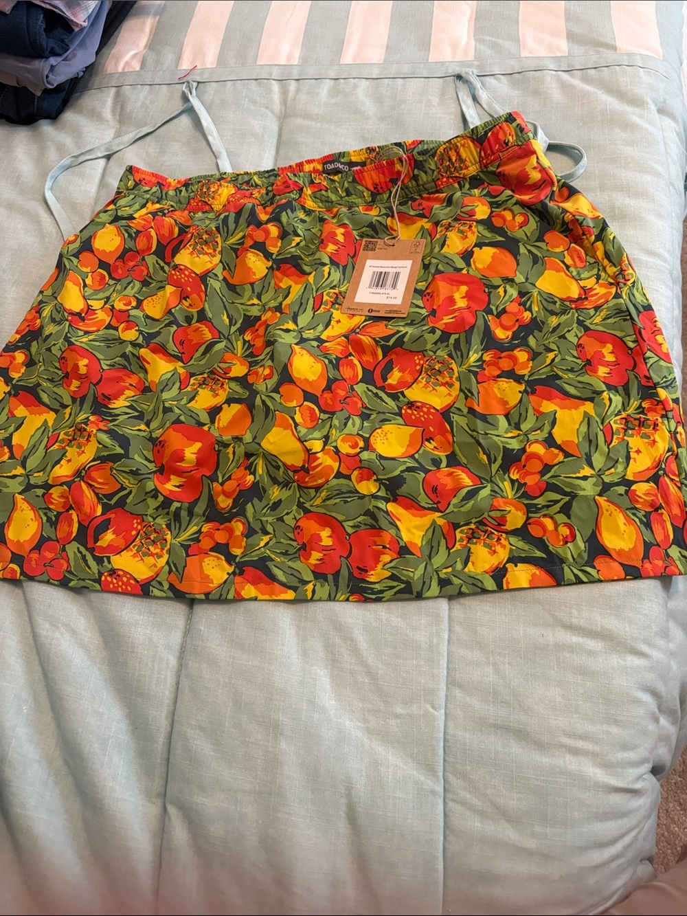 Toad & Co Fruit-Print Elastic Waist Mini Skort xl 36”x17”  6” inseam